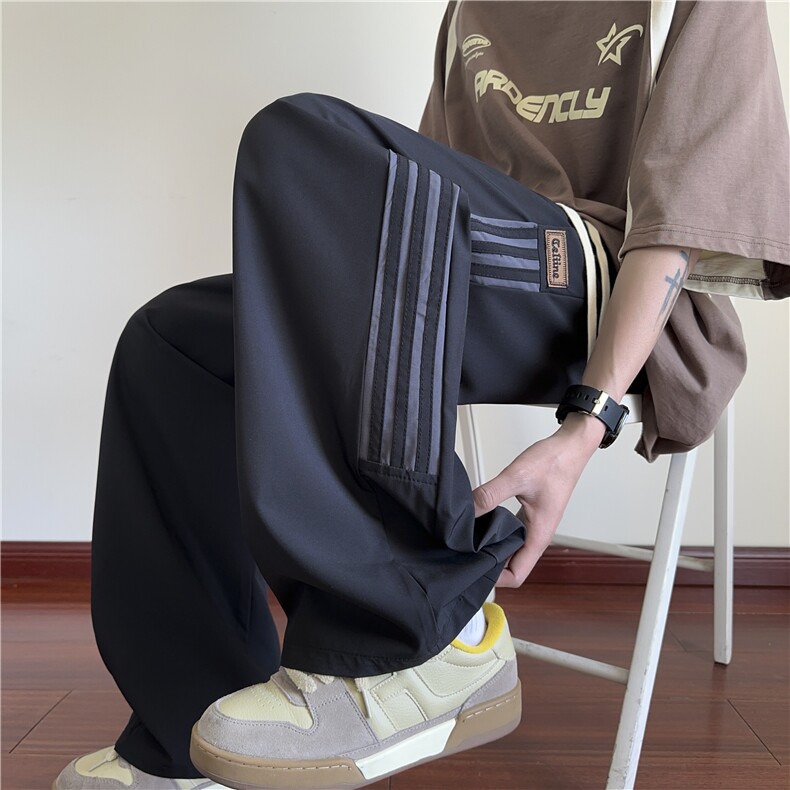 夏季新款美式潮流条纹冰丝凉感宽松休闲裤B315-K25667-特p35控68图片