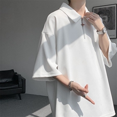 8XL-M半拉链短袖t恤特大码美式高街polo体恤衫翻领半袖DX1215/P35，男装T恤，电商B238