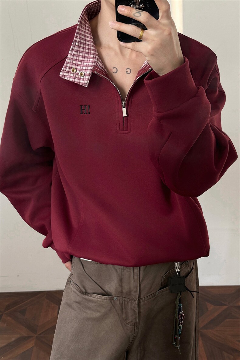 秋冬男士美式半拉链立领运动卫衣男女潮牌秋季情侣外套Polo衫p55,男装Polo衫,电商B319