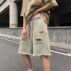 破洞牛仔裤男韩版潮流痞子帅高街2024夏季新款ins五分裤RK285-P35，男装牛仔裤，星座412-3