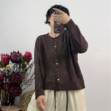 2025年秋季新款彩扣菱形针织女士开衫时尚休闲通勤百搭，女装针织衫/毛衣，秋虹羊绒