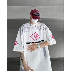 美式复古赛车服t恤夏季潮牌欧美高街短袖男小众半袖T25033-P32，男装T恤，星座1008
