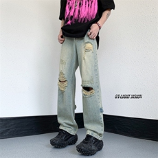 B221美式ins高街暗黑系小众拉链直筒牛仔裤LK23073-P65控88，男装牛仔裤，电商B221