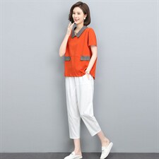 轻熟休闲套装女士夏季新款宽松大码减龄显瘦港味两件套，女装套装/套裙，涵誉