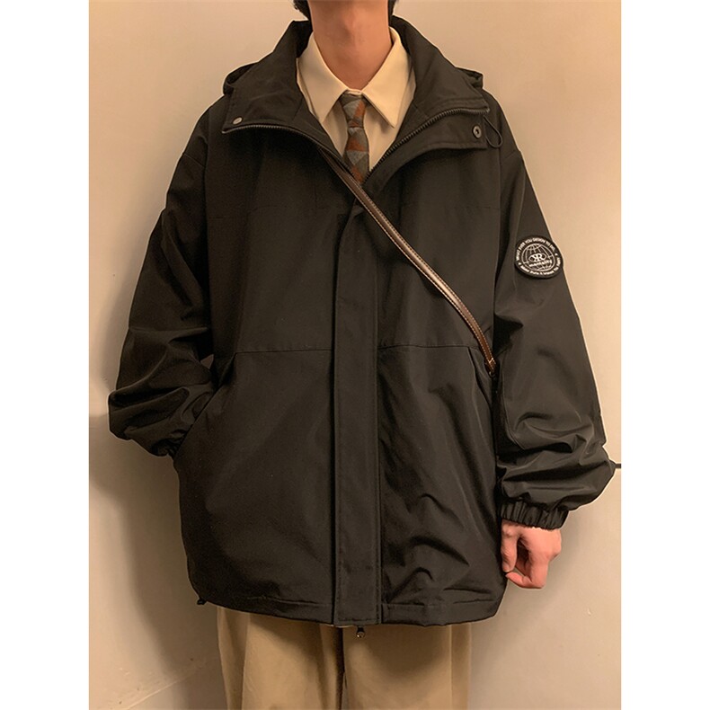 春款工装连帽夹克潮流拼色宽松贴标户外冲锋衣外套CYJK9236-P80,男装夹克,电商A128
