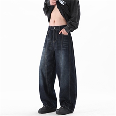 A429-K7128特批50蓝灰色弯刀结构阔腿牛仔裤棉60聚酯纤维40，男装牛仔裤，电商A429