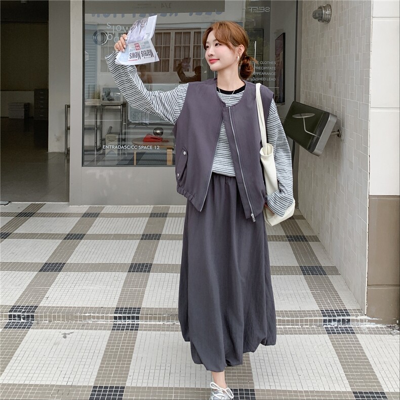 大货马甲+条纹T+半裙三件套2C206-L597-P185-K268,女装套装/套裙,2C206