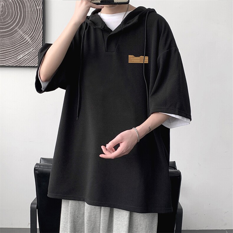 LD54293-P45NASA连帽短袖t恤男大码胖子带帽五分袖中袖,男装T恤,电商A040