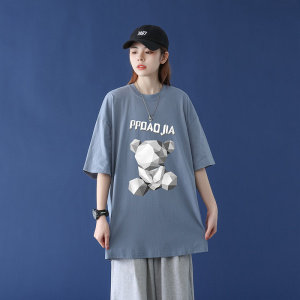 2021夏新纯棉中性蒙马特休闲大码男立体小熊印花T恤T046-P30,男装T恤,电商A001