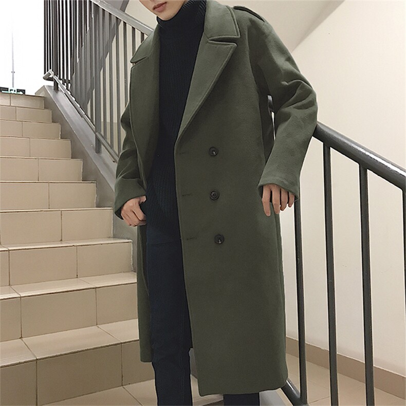2020冬款呢大衣加长双排扣呢风衣男款拉风呢衣男外套冬装D501P135图片