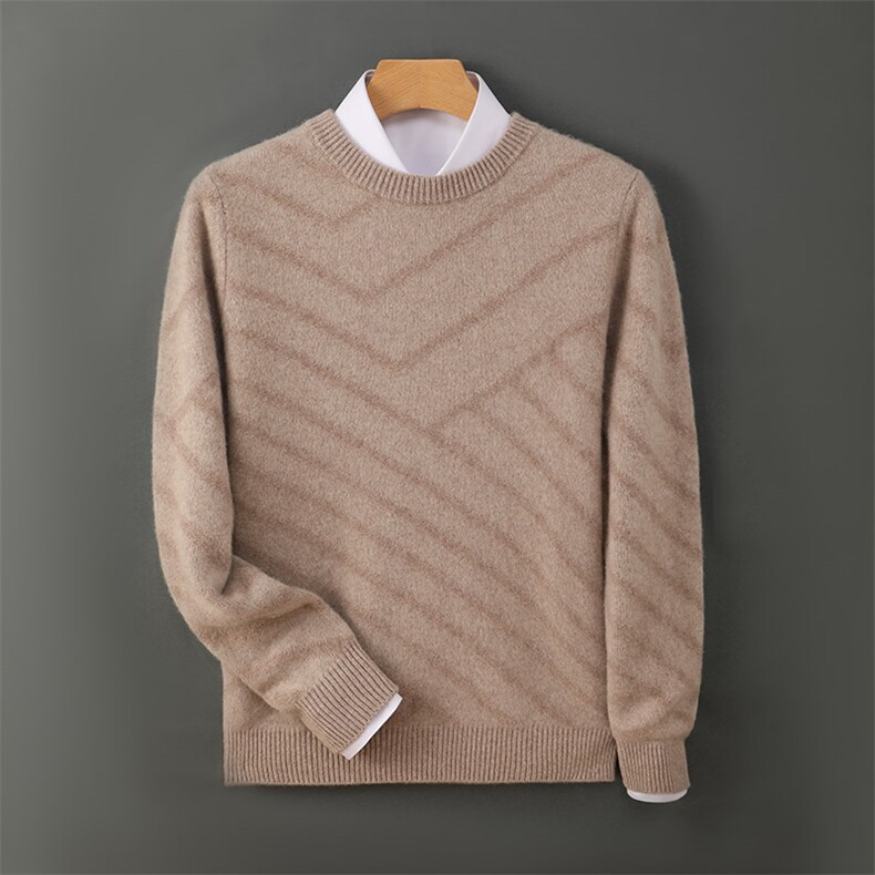 时尚男士秋冬羊毛圆领毛衣简约百搭保暖针织衫男装，男装羊毛衫，德晨羊绒