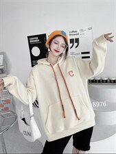 加绒刺绣字母卫衣，女装卫衣/绒衫，美依菱