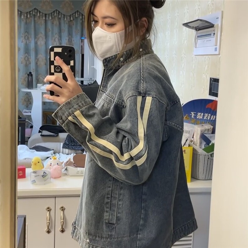 BLACKBB/美式复古水洗做旧条纹牛仔外套男女24s立领机车休闲夹克,男装工装外套,星座1210-1