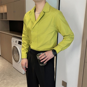 新款高级感简约条纹衬衫男韩版轻熟双排扣衬衣长袖 CS772-P65控85图片