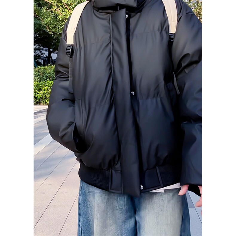 现货5W件冬季三防重磅boxy短款羽绒连帽PU皮棉衣外套防风加厚棉服,男装棉衣,电商A486-1