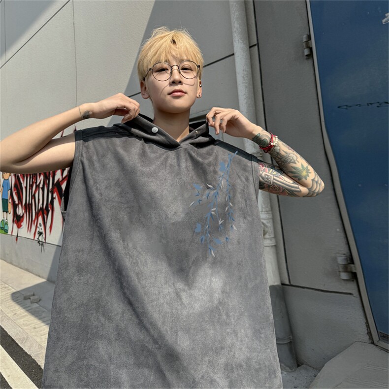 麂皮绒连帽背心坎肩男T恤美式港风JLB442-P30控48,男装背心/马甲,电商B370