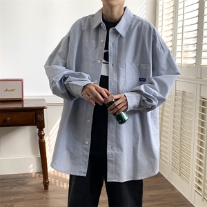 A984-P38 日系潮牌ins宽松衬衣外套小清新百搭条纹长袖衬衫男士图片
