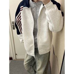 抖音得物高品质26春装美式高街重磅织带拼接撞色立领卫衣外套CM41图片