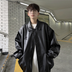 主推港风秋装 中性美式刺绣夹克复古情侣皮衣休闲外套男G1062 P88图片