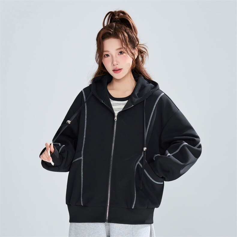 宽松休闲明线连帽开衫女春秋潮流百搭设计感外套XZ309JK8007P72，女装短外套，星座309（原A406）