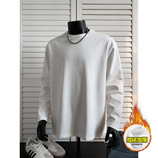 抖音得物高品质400克重磅加绒加厚德绒保暖长袖T恤纯色打底针织衫，男装T恤，电商A486