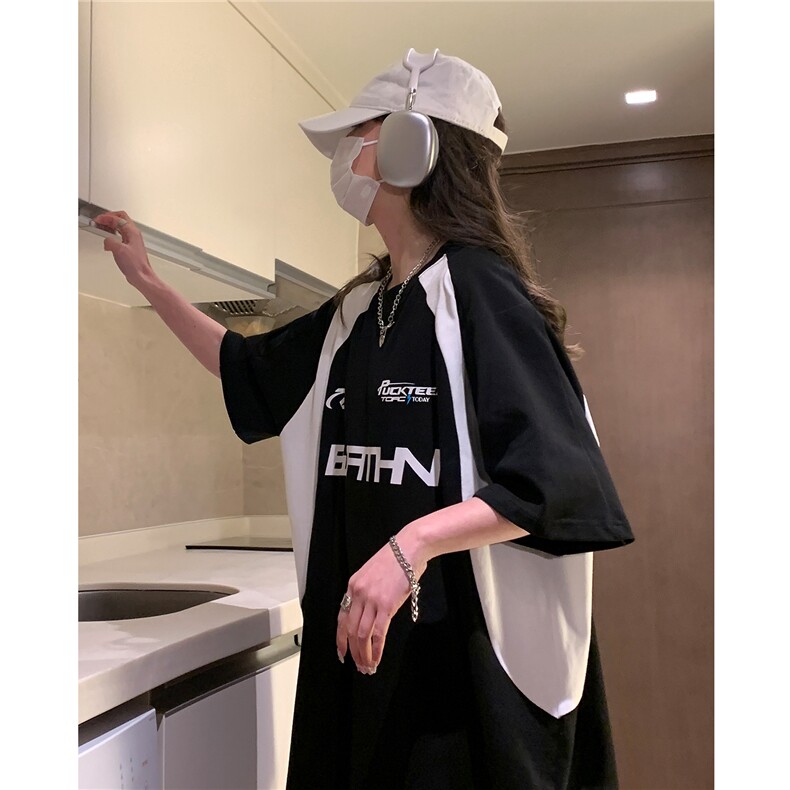 中性港风2026夏季新款拼接短袖T恤男女夏装宽松半袖T恤衫D252P38,男装T恤,电商A335-1（原A458）