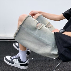 2026新款破洞牛仔短裤男女夏季五分裤ins潮流宽松直筒中裤D3223，男装牛仔裤，星座601-2