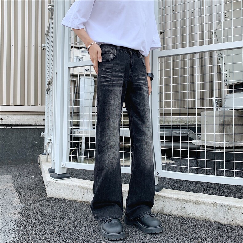 美式高街cleanfit猫须做旧黑色牛仔裤潮直筒微喇vibe风裤子,男装牛仔裤,星座1013