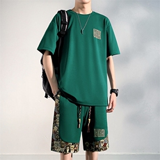 男士刺绣休闲运动套装男夏季新款T恤一套短裤潮A266-TZ7708-P48，男装牛仔裤，电商A266