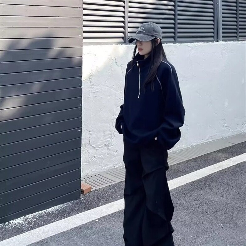美式复古慵懒风半高领拉链卫衣男宽松廓形休闲解构外套,男装卫衣,星座506A