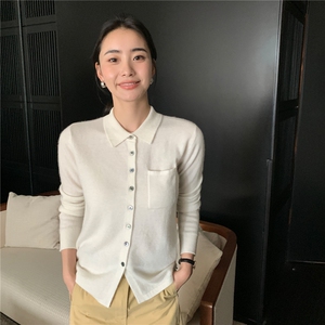 2025秋冬百搭时尚简约秋冬polo领纽扣开衫针织衫图片