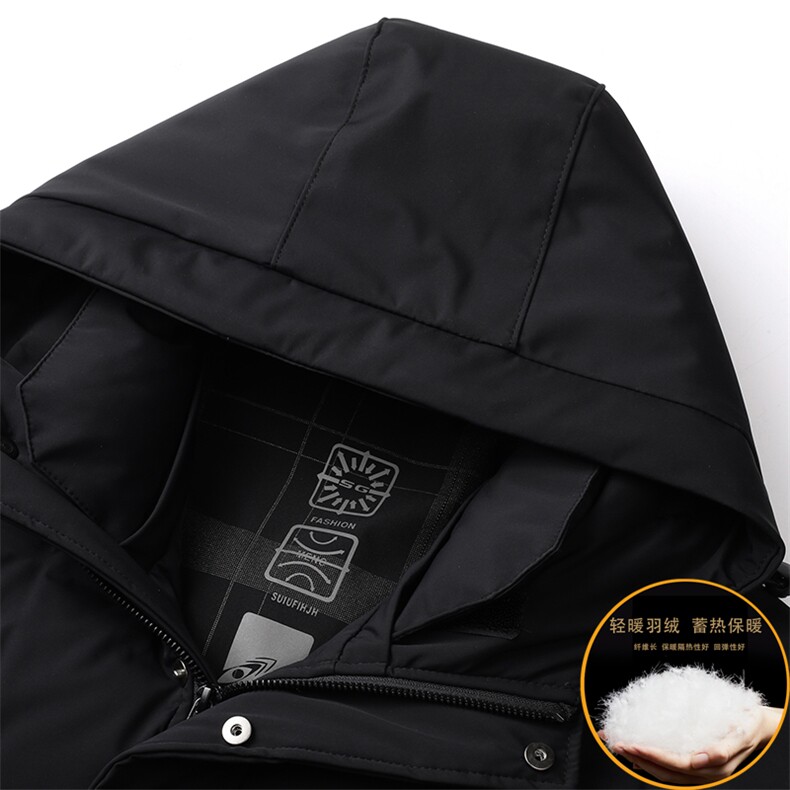 商务休闲中长款羽绒服可脱卸帽灰鸭绒上衣中年男装冬季保暖外套,男装羽绒服,电商B212（原钱塘6029）