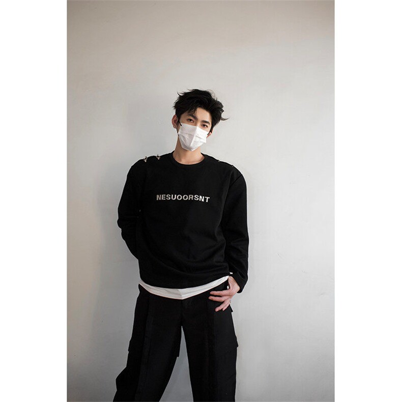 明星私服现货春款飞机扣不对称双肩设计打底T恤潮流高街卫衣P55,男装卫衣,电商B319