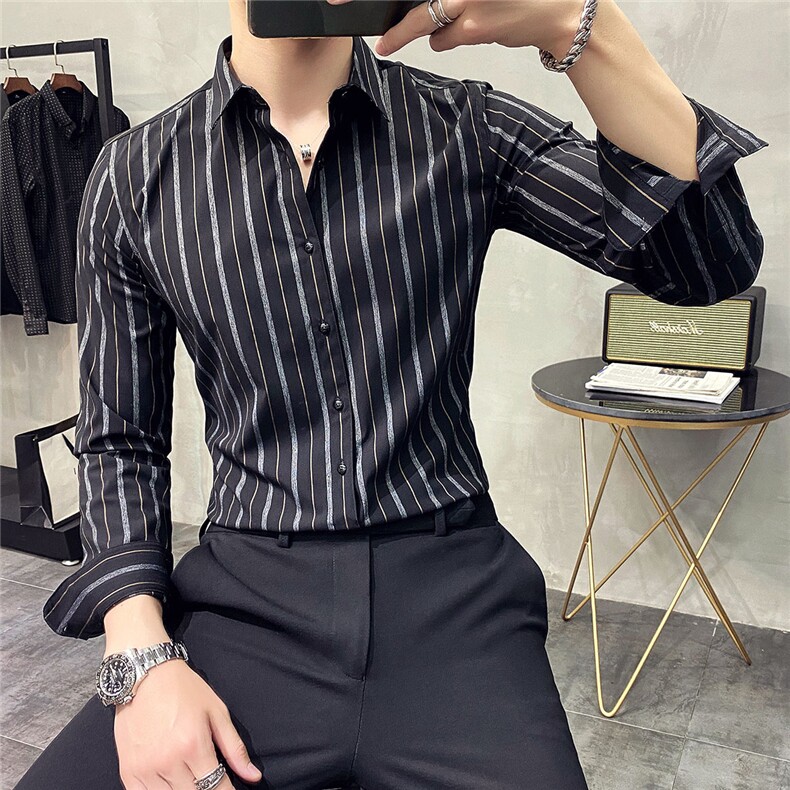 21秋季M-5XL条纹衬衫男长袖韩版修身休闲衬衣男 打底 CS203TP45图片