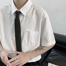 新款夏季衬衫男短袖港风ins潮流衬衣学院风外套C1022-p28加领带，男装衬衫，星座1008