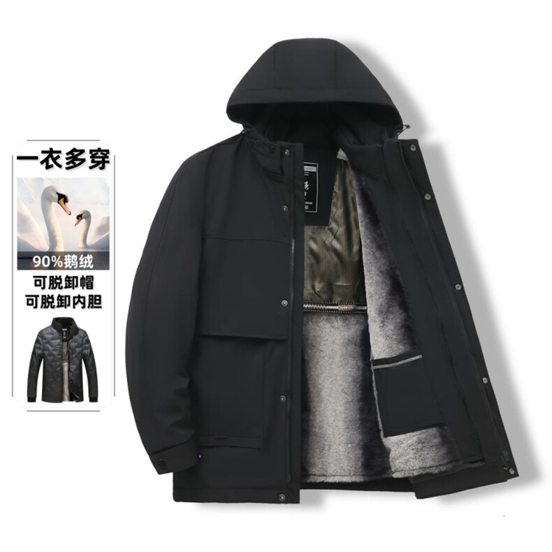 2025新款【可拆卸内胆】90白鸭绒连帽羽绒服外套男90绒新标,男装羽绒服,星座505-2（原电商A260-1)