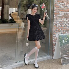 现货夏日甜美初恋飞飞袖连衣裙293-025，女装连衣裙，菡迪欧娜