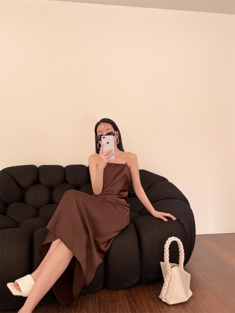 春季新款金属链条吊带绸缎裙，女装背心吊带，LION&CAT(2F)