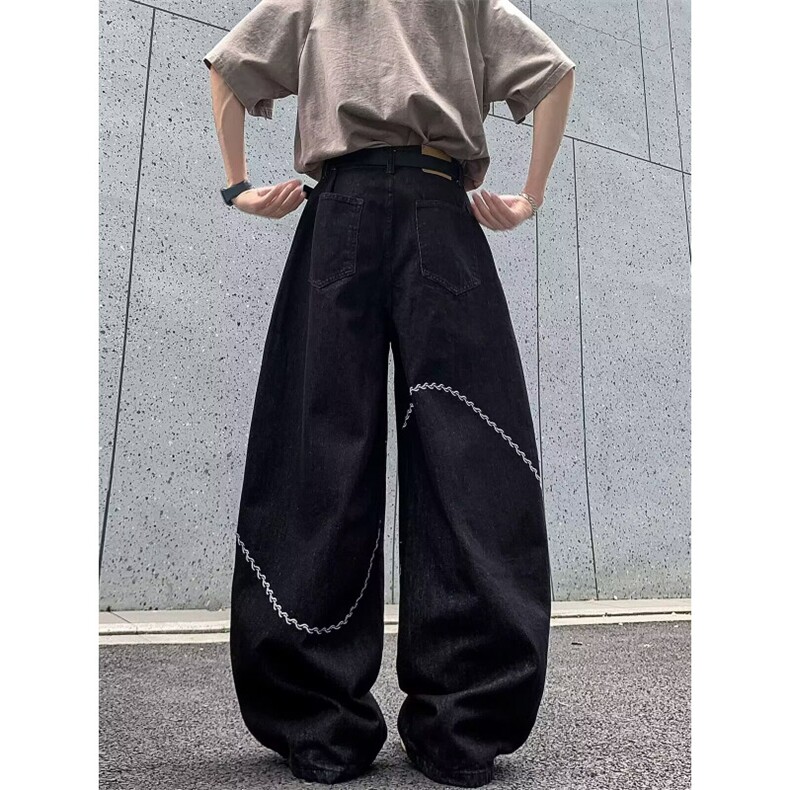 1506/Q77350/P43美式高街黑色牛仔裤男潮牌复古刺弯刀裤子,男装牛仔裤,星座1506