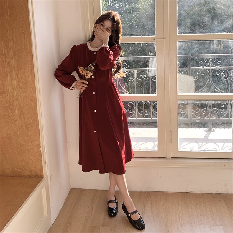 赫本风红色订婚小香风连衣裙女2025春季新款收腰显瘦长袖气质裙子,女装连衣裙,浙宝276（原081）