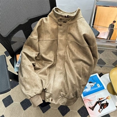 麂皮绒夹克男韩版潮流纯色复古高街帅气2024冬季ins外套W5457-P60，男装夹克，星座412-2