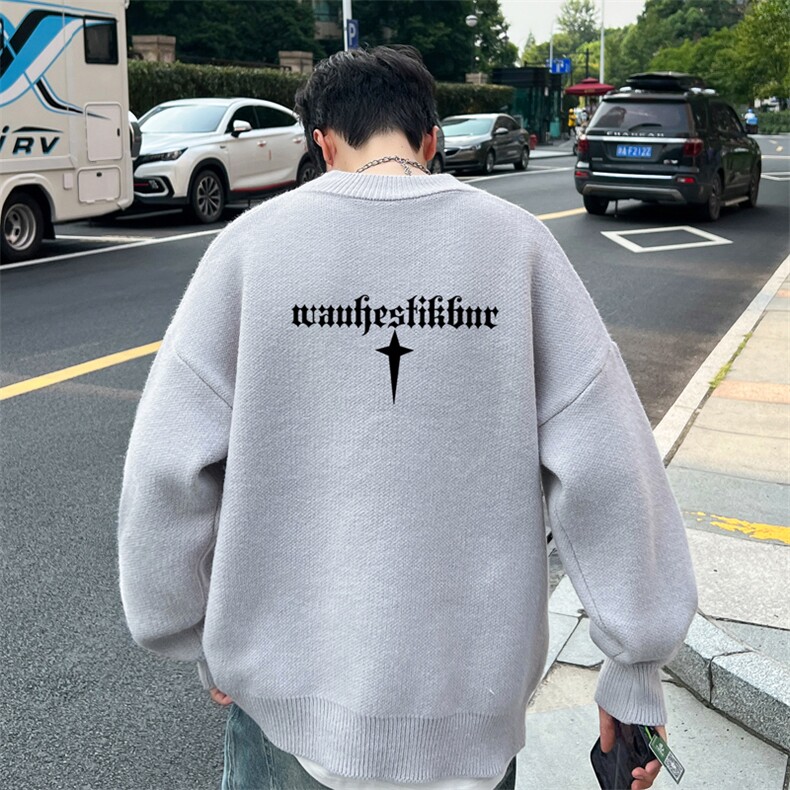 cleanfit黑色毛衣男款春秋季宽松情侣针织衫美式高街复古套头上衣,男装针织衫/毛衣,电商B367