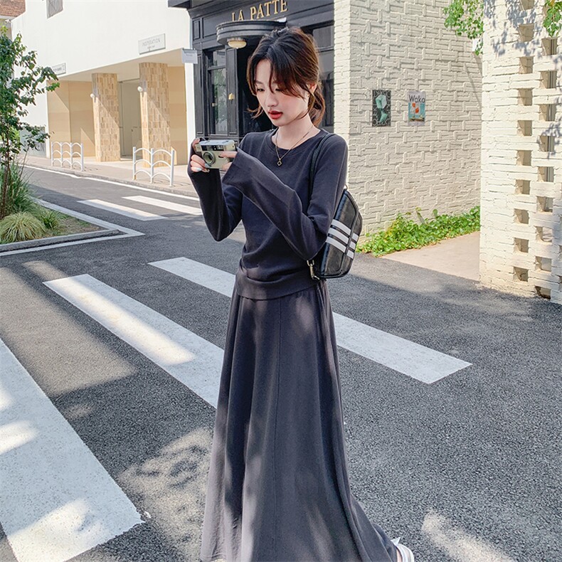 法式气质设计感修身上衣套装女2025春秋季新款显瘦高腰长裙两件套,女装套装/套裙,C位