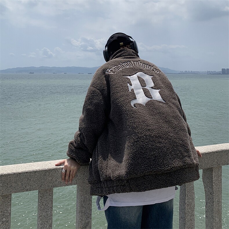 XZ213-MY45-P138控158港风日系复古羊羔毛字母刺绣加厚保暖棉衣,男装棉衣,星座213
