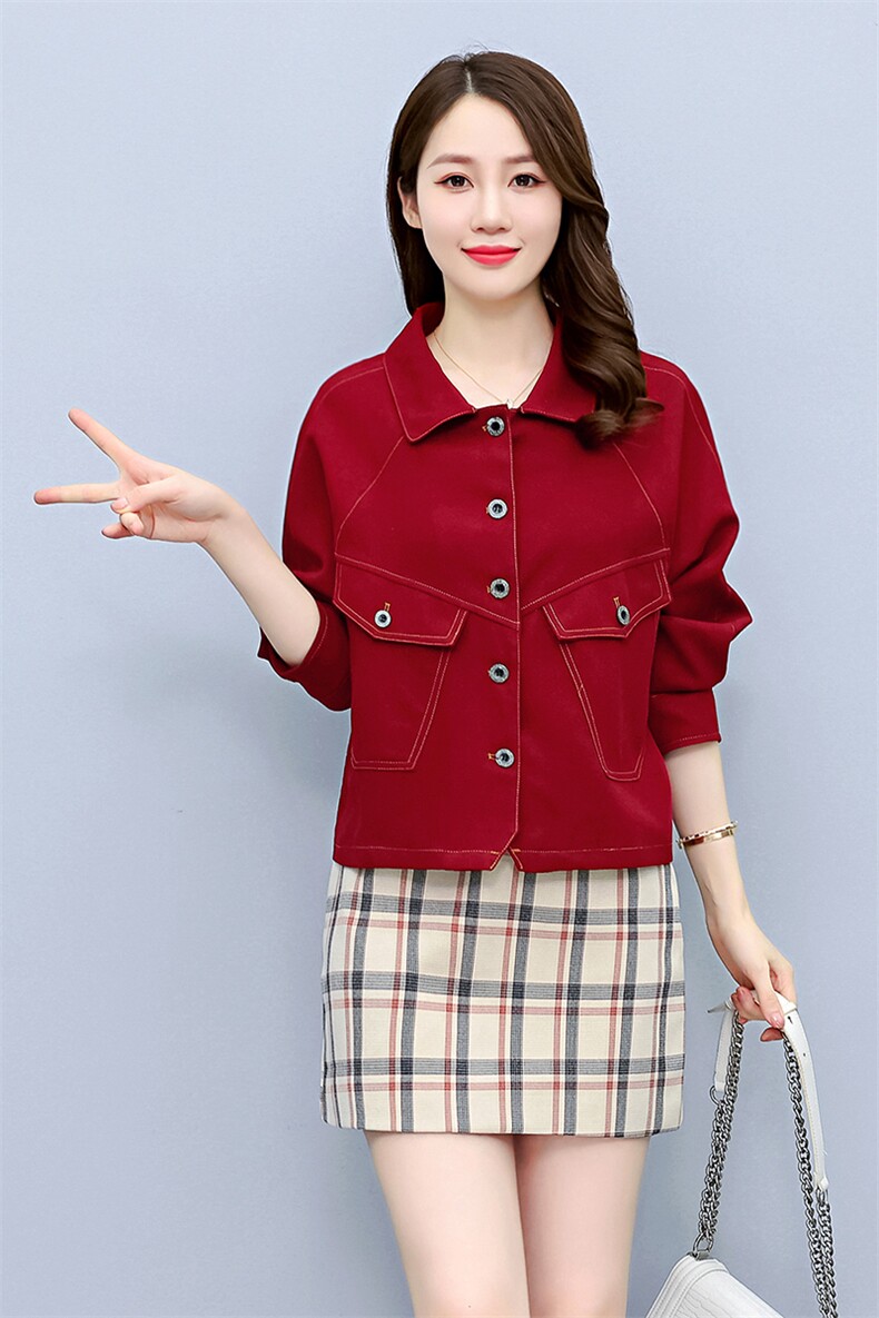 2025春秋季短款工装潮品藏肉显瘦插肩袖牛仔外套女休闲,女装短外套,水衣源
