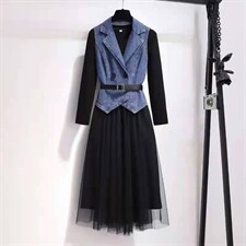 【现货】秋装新款两件套连衣裙牛仔马甲?纱裙，女装连衣裙，萱萱家