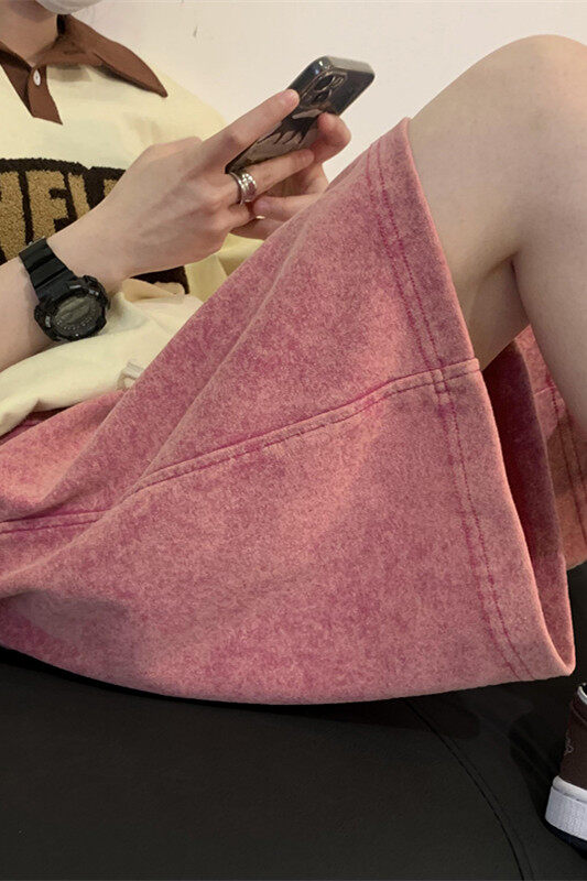 水洗做旧短裤男夏季薄款2025新款粉红色中裤潮牌休闲宽松五分裤子,男装牛仔裤,星座604