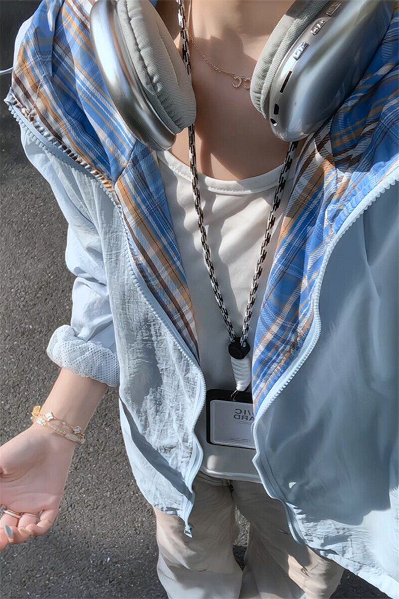 UPF50+蓝色防晒衣男款夏季冰丝速干凉感外套情侣潮牌防紫外线衣服,男装夹克,电商A022