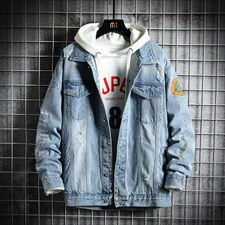 jk822-p90-限价128 网格牛仔夹克肥仔秋款量足印花大码图片