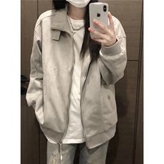 仿麂皮绒立领夹克男女潮牌情侣装春秋休闲百搭纯色外套HH225P75，男装夹克，星座1013-5
